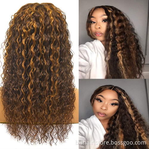 T-part lace front wig with baby hair water wave 4/27 Brazilian wave hair without glue bleaching knot 150% Desity 18 inches